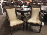 PAIR OF SATIN WOOD AND RAW SILK CHAIRS