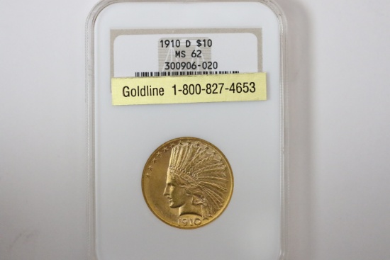 1910 D $10 Gold Coin, Indian Head Eagle