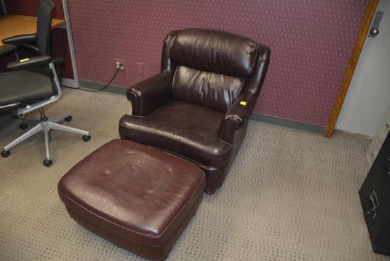 LEATHER CHAIR AND OTTOMON