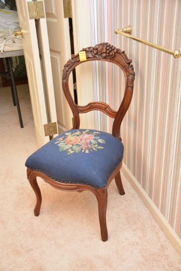Walnut Side Chair With Needlepoint Seat