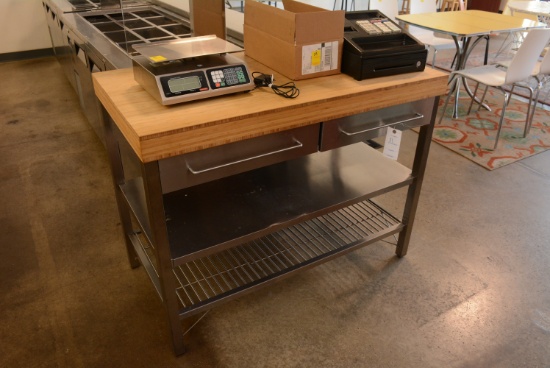 Stainless Steel Work Table w/ Butcher Block Top 4'