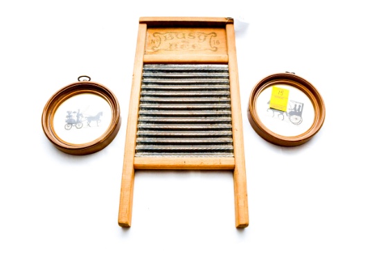 Busy Bee No. 16 Wash Board; (2) Silhouette Framed Prints