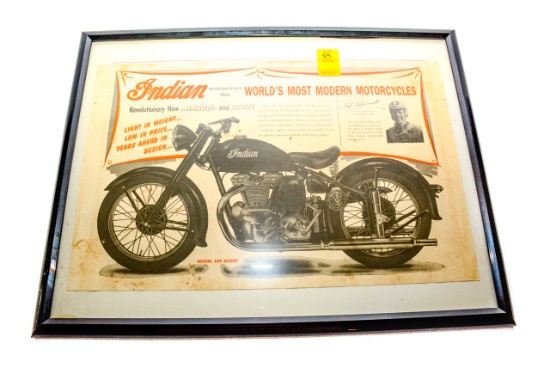 Framed Indian Motorcycle Advertising Ad