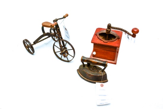 Coffee Grinder (damaged); SAT Iron; Miniature Tricycle