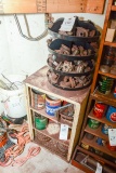 Vintage Hardware Bin and Lawn Mower Parts