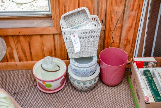 Basket & Various Flower Pots