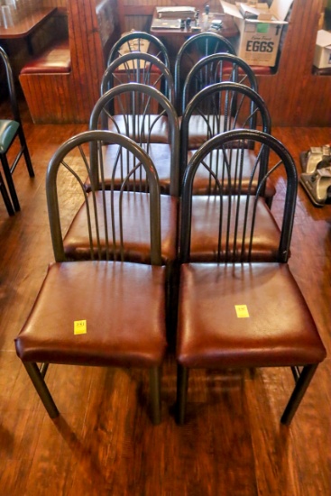 (8) Black Dining Chairs w/Burgundy Vinyl Seats, Various Condition, Preview for Condition