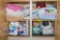 Towels and items in bathroom closet and drying rack