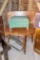 Round kitchen table with leaf and vintage step stool