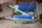 2 Galvanized buckets, bird items, toes and winter items