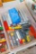 2 totes with toy trains