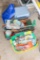 Step stool, tarp, trash can and 2 boxes of fasteners and shop items