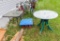 Glass patio table, plastic patio table and childs play table