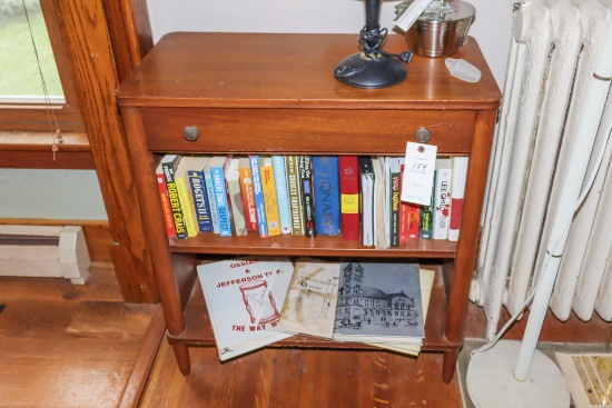 Wood bookshelf with drawer 33x34x12 (includes contents in drawer but No Books)