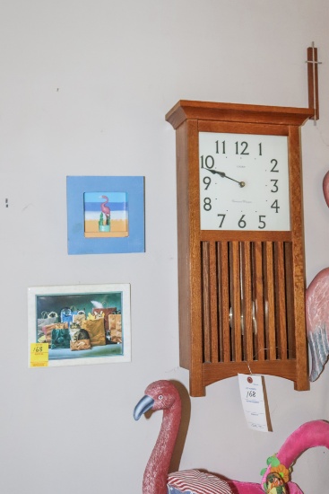Mission style wall clock and 3 other wall decorations