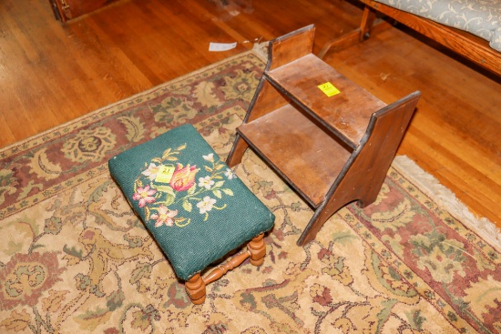 Needlepoint Footstool and small wooden step