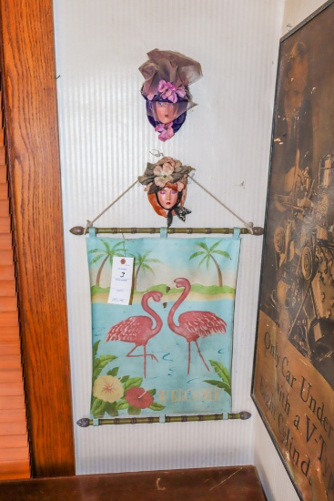 Flamingo wall hanging and decorated ladies