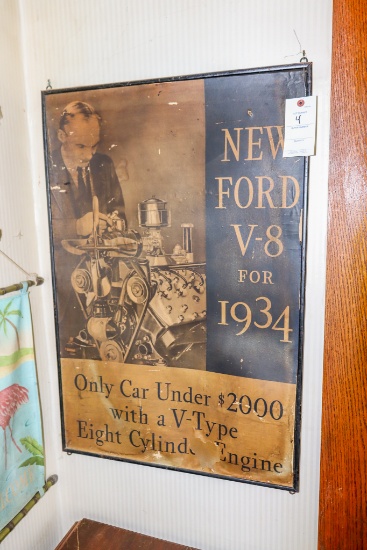 1934 Ford V-8 Framed Cardboard Advertisement