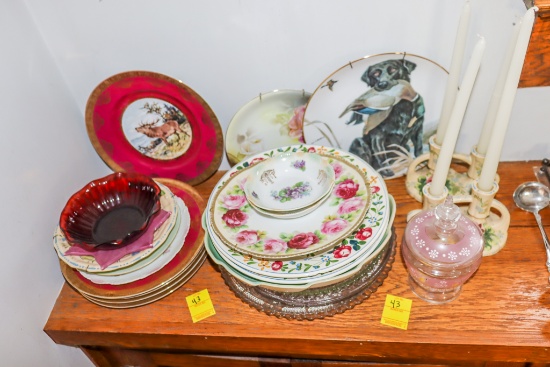 Large assorted glass plates candy dish candle holders