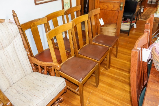 6 Oak Kitchen Chairs (some need repair)