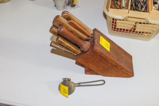 Kitchen knives and antique ice cream scoop