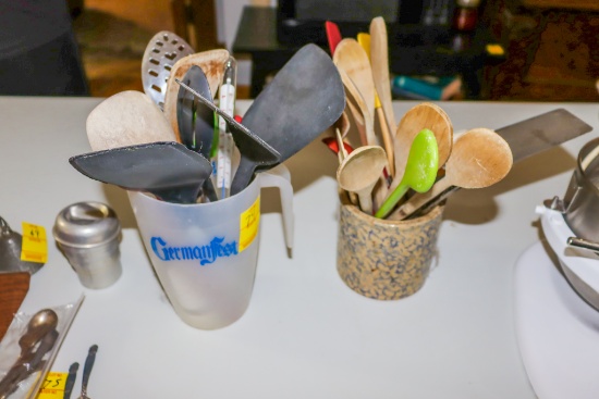 Small Crock with spoons and utinsils