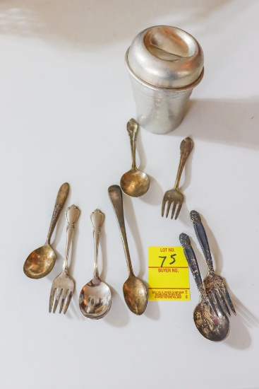 Baby Silverware and tin measuring cup