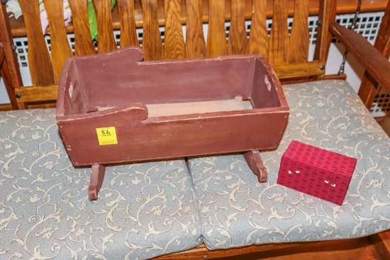 Vintage Doll cradle and ornate box