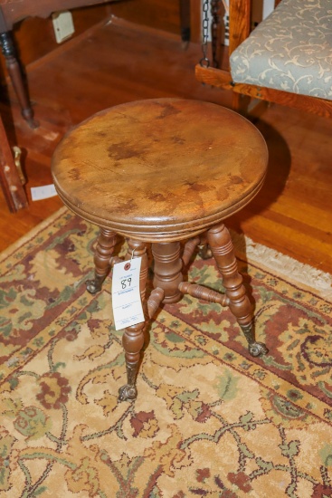 Walnut Antique Glass Ball Foot Piano / Organ Stool