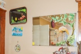 Flamingo mirror 2 trays and stained glass with hummingbirds