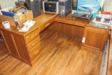 Oak Desk 62x28x30 plus return 48x24x27 (includes contents of drawers