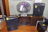 Painted fan / small wood cabinet / 2 paper shredders