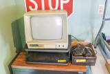 Zenith Data Systems Monitor and Computer Monirot Stand and Flat of cords, misc