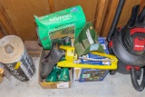 Yard lights, Lawn edging, sprinkler, hose hanger, metal flower holders, rubbers