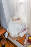 Large Basket with Doileys and Table Coverings