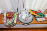 Large assortment of serving trays candles and décor