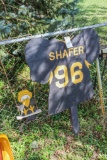 Football wooden painted sign and hanging bird swing