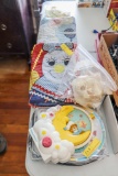 2 Baby Quilts, baby dishes, shoes