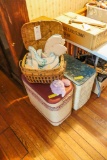 2 Clothes Hampers with Stuffed Animals (woody, dinosaur, more) basket with paper bells