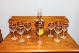 Glass decanter with 9 brandy glasses