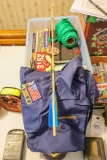 Tote with Boy Scout, Cup Scout, Scouting items and walking stick