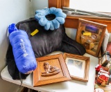 Bed pillow, sleeping bag, pictures