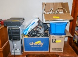 Dell Tower Computer, cables, connectors, extension cords, Totes