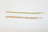 2 Ladies gold, emerald and diamond bracelets