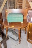 Round kitchen table with leaf and vintage step stool