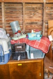 2 Pet carriers, pet bed, pet waterer, toys and supplies