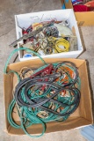 2 Boxes with tools jumper cables and electrical items