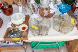 2 Rotating canister dishes (some lids and some repairs or missing and flat of glass