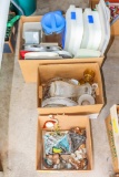 3 boxes of home décor kitchen items and tupperware