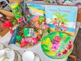 Flamingo décor, lights and dishes